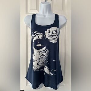 Bear Dance Sugar Skull Graphic Racerback Tank Top Size Small
